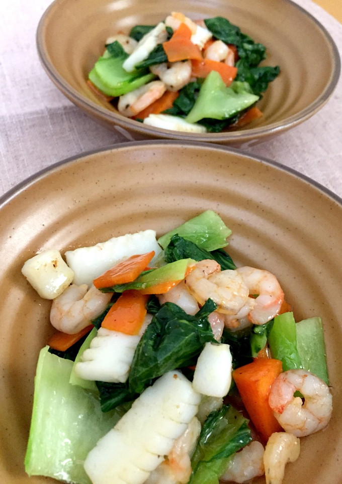 青梗菜と冷凍イカ&エビの塩だれ炒め-レシピのメイン写真