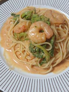 海老と菜の花のトマトクリームパスタ-レシピのメイン写真