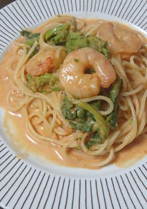 海老と菜の花のトマトクリームパスタ-レシピのメイン写真