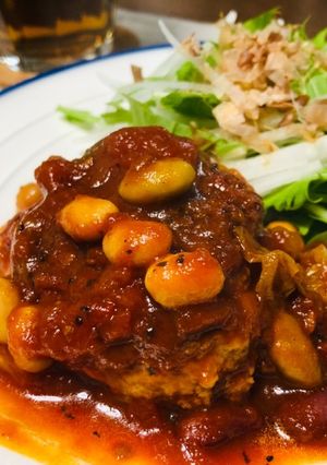 カラフルビーンズのトマト煮込みハンバーグ-レシピのメイン写真