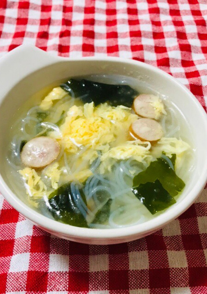 ウインナーとふわふわたまごの春雨スープ♡-レシピのメイン写真