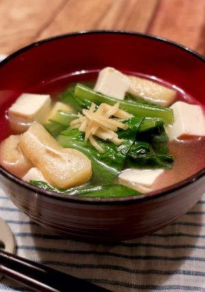 小松菜と油揚げの生姜味噌汁-レシピのメイン写真