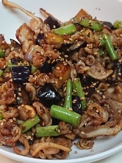 豚軟骨と茄子といんげんの胡麻醤油炒め-レシピのメイン写真