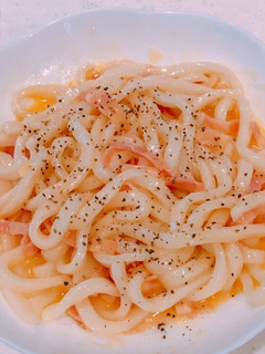レンジで簡単!茹でうどんで、カルボナーラ-レシピのメイン写真