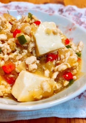 辛くない鶏ひき肉ヘルシー野菜入り麻婆豆腐-レシピのメイン写真
