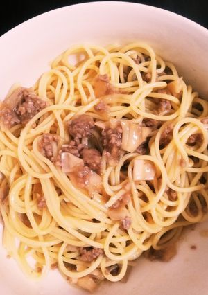 挽肉と舞茸のおろしポン酢餡掛けバスタ-レシピのメイン写真