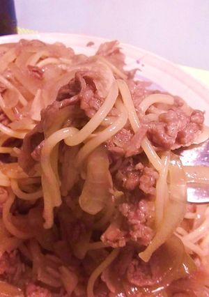 キッチンカロリー風ニンニク醤油牛肉パスタ-レシピのメイン写真