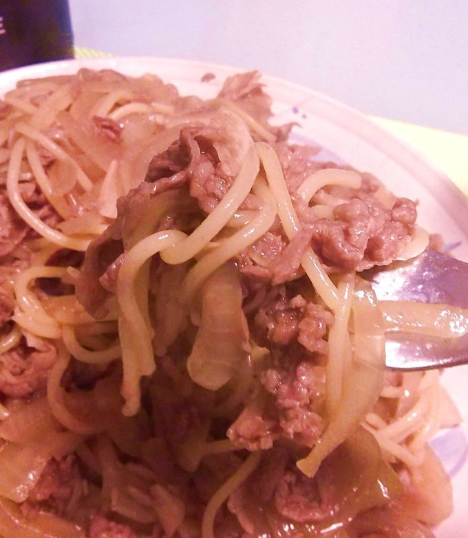 キッチンカロリー風ニンニク醤油牛肉パスタ by ゆいち0721