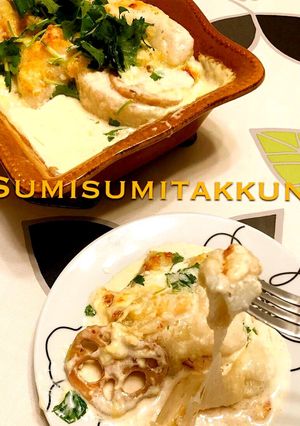 蓮根のクリーム明太餅グラタン♪-レシピのメイン写真