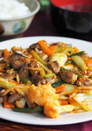 15分で♪たっぷり野菜とハツのピリ辛炒め-レシピのメイン写真