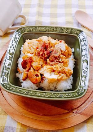 防災食育・ポリ袋で簡単ふわふわ親子丼-レシピのメイン写真