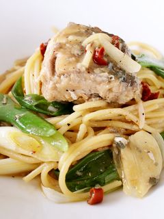レンジで♪鯖の水煮缶まるごと!ネギパスタ-レシピのメイン写真