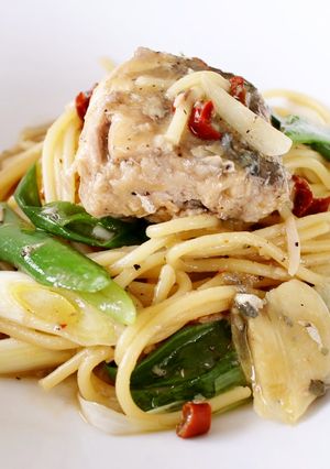 レンジで♪鯖の水煮缶まるごと！ネギパスタ-レシピのメイン写真