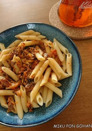 オイルサーディンとキムチのレンチンパスタ-レシピのメイン写真