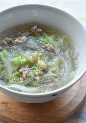 温活♪白菜、春雨、ひき肉の生姜スープ-レシピのメイン写真