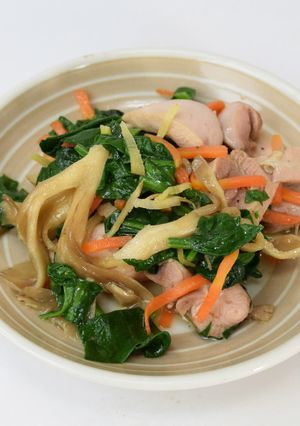 ほうれん草と四万十鶏もも肉生姜醤油炒め-レシピのメイン写真