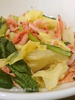 桜海老と小松菜とキャベツの白だし煮-レシピのメイン写真