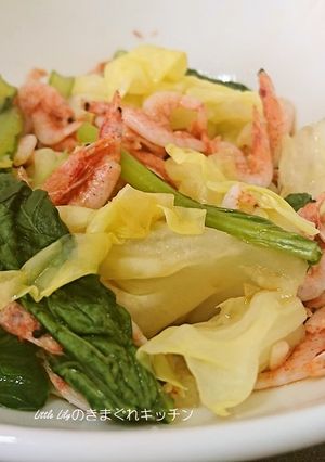 桜海老と小松菜とキャベツの白だし煮-レシピのメイン写真