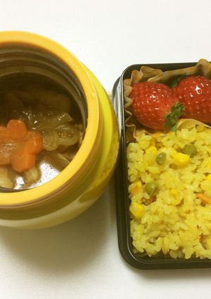 87、スープジャーでWカレーライス弁当♡-レシピのメイン写真