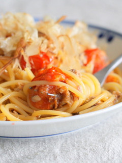 ミニトマトとさばの和風パスタ【北越後】-レシピのメイン写真