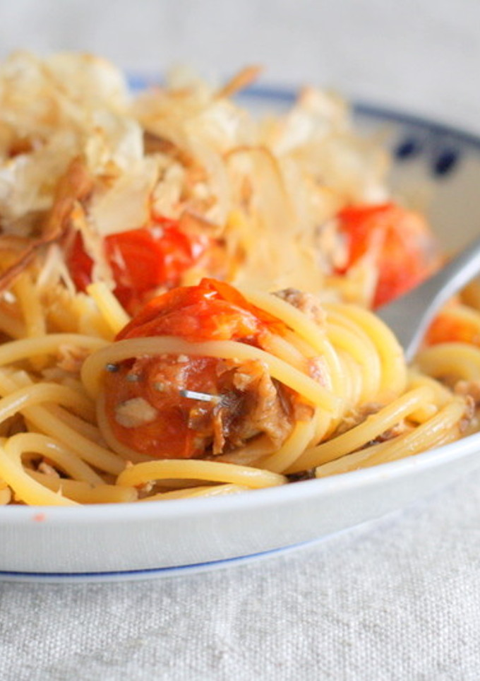 ミニトマトとさばの和風パスタ【北越後】-レシピのメイン写真