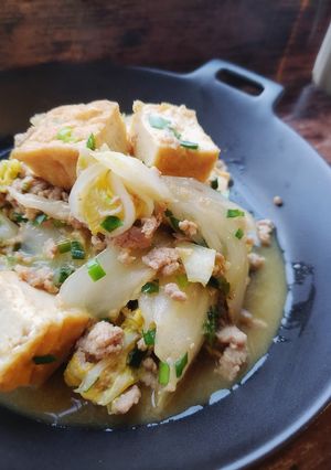 楽うま♡白菜と厚揚げのそぼろニラ味噌炒め-レシピのメイン写真