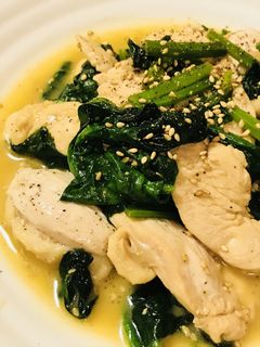 ホウレン草と鶏肉の蜂蜜バターしょう油炒め-レシピのメイン写真