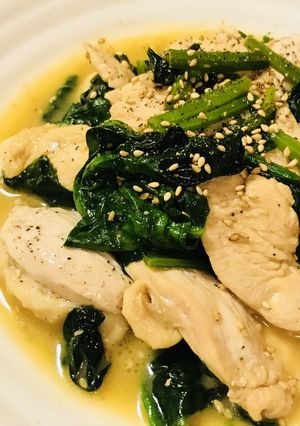 ホウレン草と鶏肉の蜂蜜バターしょう油炒め-レシピのメイン写真