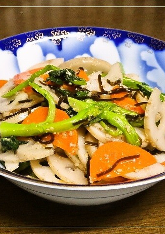 蓮根と菜花の塩昆布ごま酢和え-レシピのメイン写真