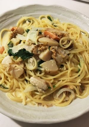 帆立とほうれん草の味噌クリームパスタ-レシピのメイン写真