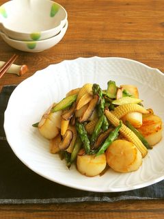 ホタテ&アスパラ&椎茸のバター醤油炒め-レシピのメイン写真