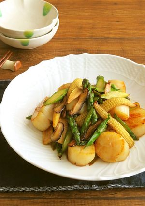 ホタテ＆アスパラ＆椎茸のバター醤油炒め-レシピのメイン写真