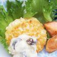 明太子の豆腐ハンバーグしめじミルクソース