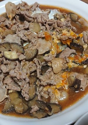 美味✨豚肩ロースと茄子の味噌卵とじ-レシピのメイン写真