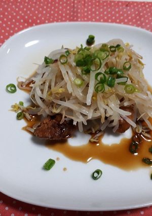 鶏の唐揚げ　蒸しもやしポン酢がけ♪-レシピのメイン写真