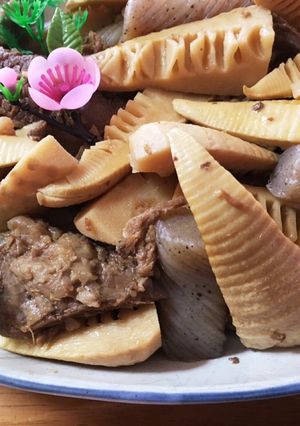 牛スジ、たけのこ、こんにゃくの煮物-レシピのメイン写真