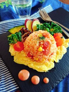 彩り野菜の簡単オープンオムライス。-レシピのメイン写真