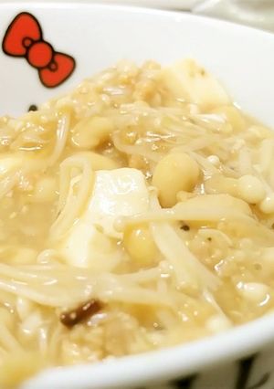 老干媽で作る、えのきと大豆の麻婆豆腐-レシピのメイン写真
