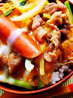 豚肉!ウインナ!玉葱ブロッコリ茎の他人丼-レシピのメイン写真