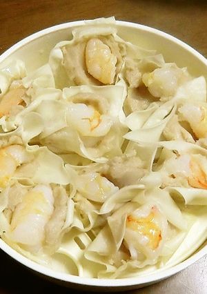 そばがきで、むきエビのっけシューマイ風-レシピのメイン写真