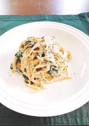 ほうれん草の胡麻味噌クリームスパゲッティ-レシピのメイン写真