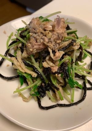 切干ひじき豆苗とサバ缶のポン酢和え-レシピのメイン写真