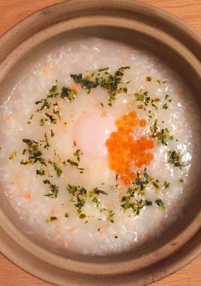 半熟玉子と菜めしのもとでしゃけ粥-レシピのメイン写真