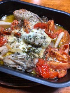 牡蠣とトマトとキノコのワイン蒸し-レシピのメイン写真