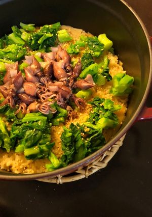 ホタルイカと菜の花と生姜の炊き込みご飯-レシピのメイン写真