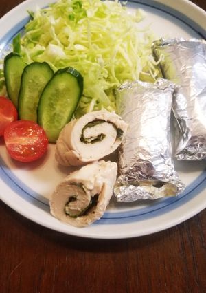 鶏ささ身チーズくるくるホイル焼き-レシピのメイン写真