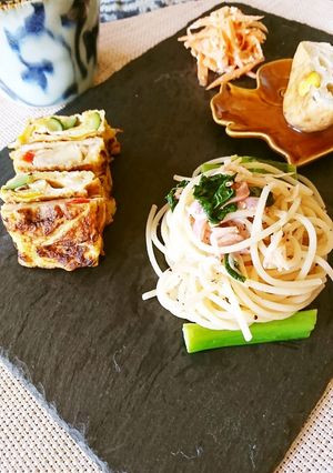 菜の花と塩辛のパスタ★1人呑みおつまみ-レシピのメイン写真