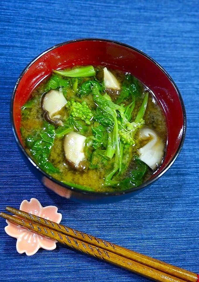 簡単！出汁不要☆菜の花と椎茸のお味噌汁-レシピのメイン写真