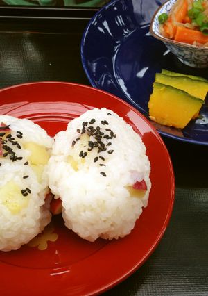ポリ袋で湯煎『さつまいものおこわ』-レシピのメイン写真