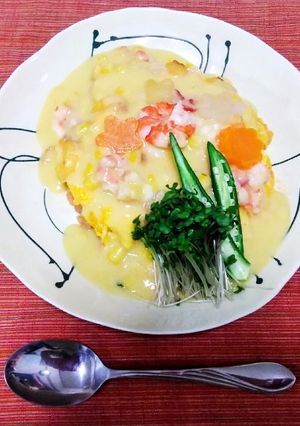 海老入りコーンクリームスープオムライス-レシピのメイン写真